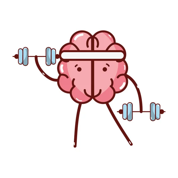 Icono Adorable Cerebro Kawaii Haciendo Ejercicio Vector Ilustración — Archivo Imágenes Vectoriales