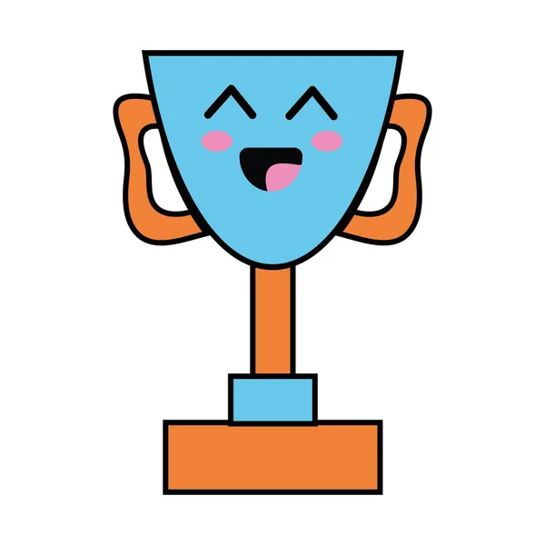 Kawaii Schattig Gelukkig Prijs Cup Vectorillustratie — Stockvector