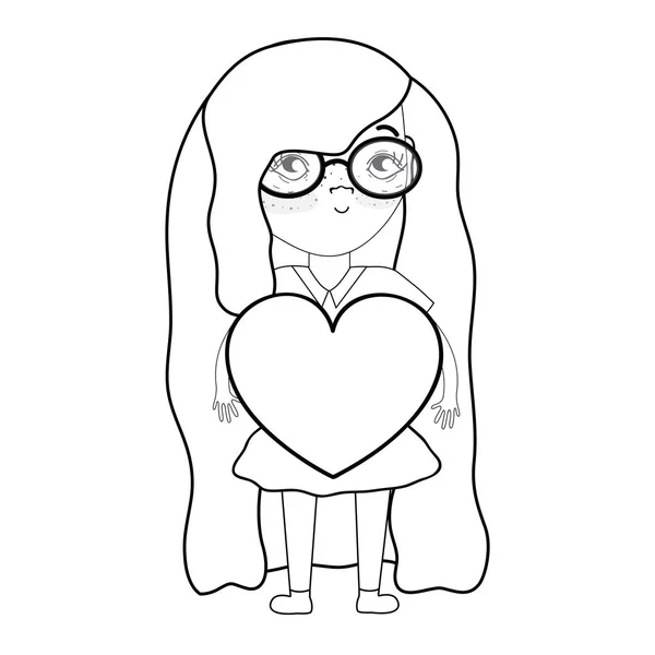 Figura Chica Bonita Con Corazón Gafas Vector Ilustración — Vector de stock