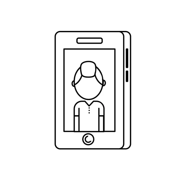 Tecnología Teléfono Inteligente Línea Con Ilustración Vectorial Imagen Hombre — Vector de stock