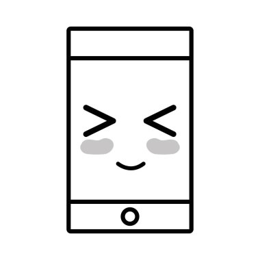 satır kawaii şirin mutlu smartphone teknoloji vektör çizim