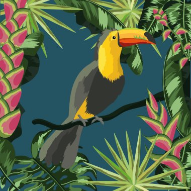 Toucan doğal bitkiler arka plan vektör çizim bırakır.