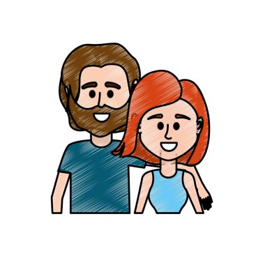 Çift birlikte rahat kıyafetler vektör çizim tasarım