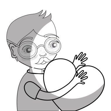 satır güzel adam gözlük ve kalp ellerini, vektör çizim