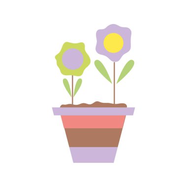 yaprakları ve yaprakları içinde plantpot vektör çizim çiçek