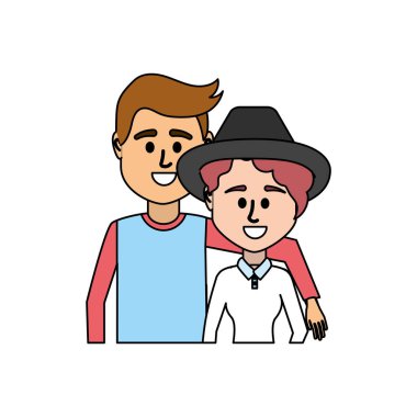 Çift birlikte rahat kıyafetler vektör çizim tasarım