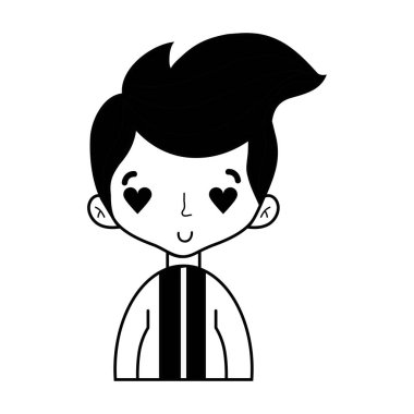 şık takım elbise ve kalp gözleri vektör illusration kontur güzel çocuk