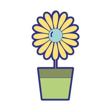 Ayçiçeği yaprakları içinde saksı vektör çizim ile