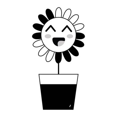 kontur kawaii güzellik ve mutlu çiçek bitki vektör çizim