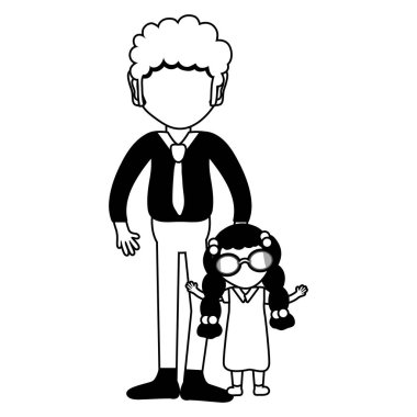 Baba ve kızı beyaz arka plan, vektör çizim üzerinde