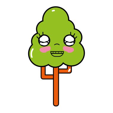 Kawaii şirin mutlu ağaç ekoloji vektör çizim