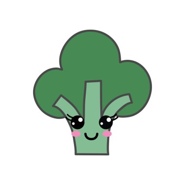 Kawaii şirin mutlu brokoli sebze, vektör çizim