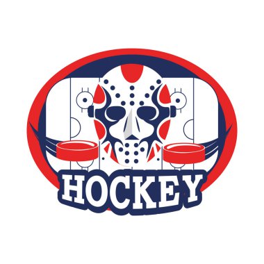 Hokey maskesi ve pisti vektör çizim puck ile amblemi