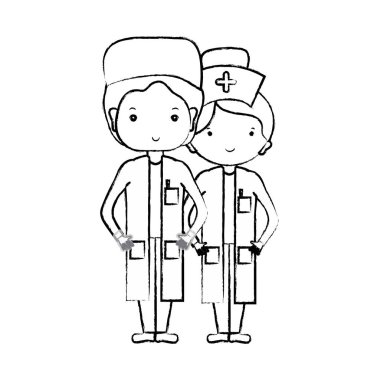 Şekil doktor ve hemşire insanlar vektör çizim yardımcı olmak için
