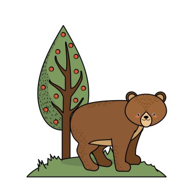sevimli ayı vahşi hayvan yanında ağaç vektör çizim