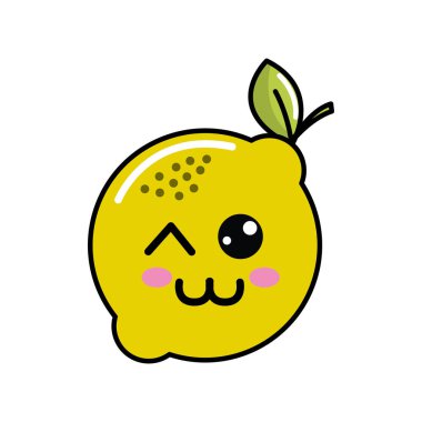 Kawaii güzel mutlu limon simgesi, vektör çizim tasarım