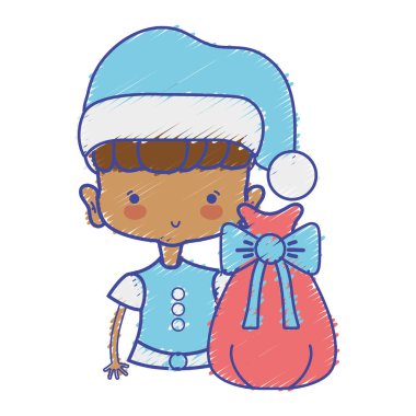 şapka ve Noel çanta vektör çizim ile güzel kız