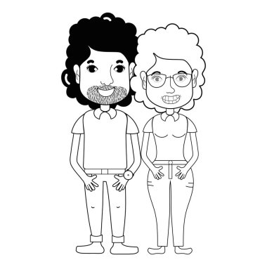 saç modeli ve rahat kıyafetler, vektör çizim ile güzel çift hat