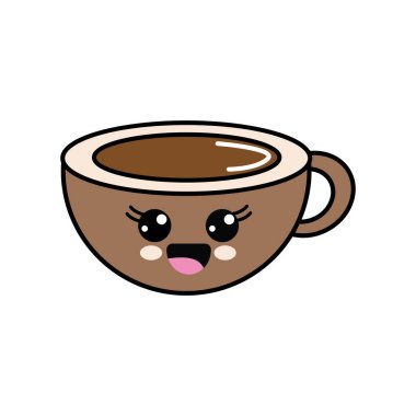 Kawaii şirin mutlu kahve fincanı, vektör çizim