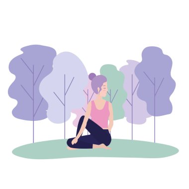 Yoga egzersiz duruş vektör çizim yapıyor kadın