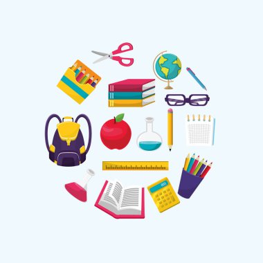 Geri okul ve eğitim tema vektör çizim için simge seti