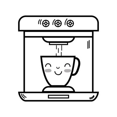 satır kawaii şirin mutlu kahve makinesi teknoloji vektör çizim