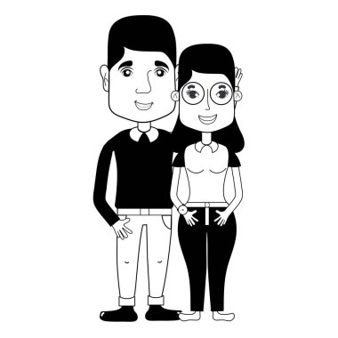 saç modeli ve rahat kıyafetler, vektör çizim ile kontur güzel çift