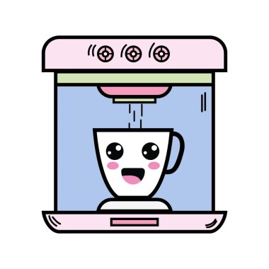 Kawaii şirin mutlu kahve makinesi teknoloji vektör çizim