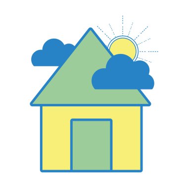 bulutlar ve güneş doğal hava vektör çizim ile ev