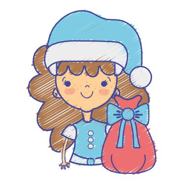 şapka ve Noel çanta vektör çizim ile güzel kız