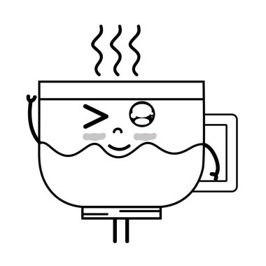 satır kawaii şirin mutlu kahve fincanı vektör çizim