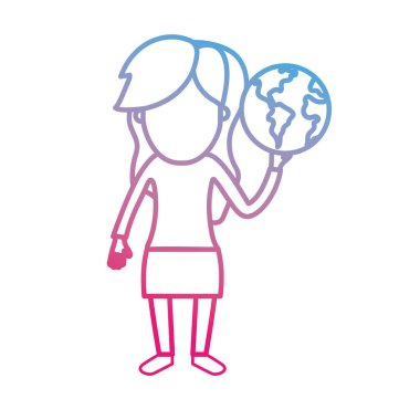 küresel dünya gezegen el vektör çizim içinde satır kadınla