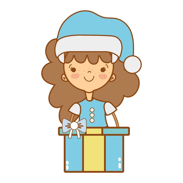 Mädchen Mit Kleidung Und Weihnachtsgeschenk Geschenk Vektor Illustration — Stockvektor