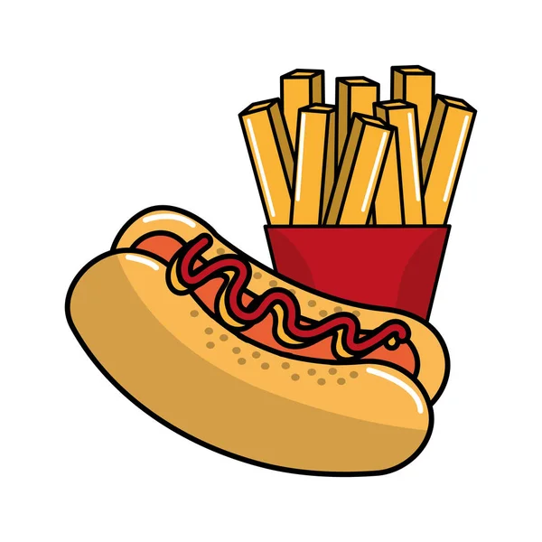 Vynikající Hot Dog Chutné Hranolky Francouzština Vektorové Ilustrace — Stockový vektor