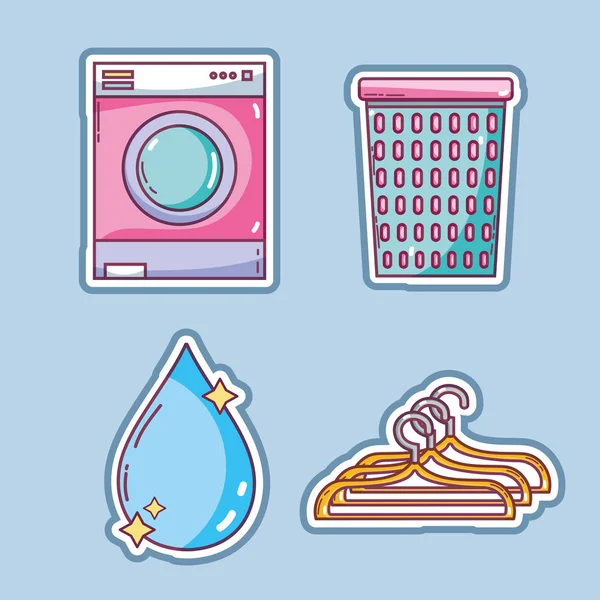 Çamaşırhane Ekipmanları Giyim Vektör Çizim Temizlemek Için Ayarla — Stok Vektör