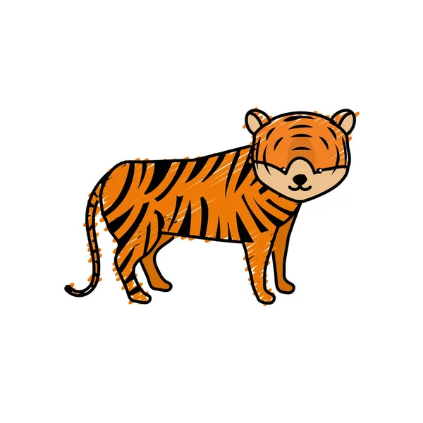 Tigres Lindo Animal Salvaje Icono Vector Ilustración — Vector de stock