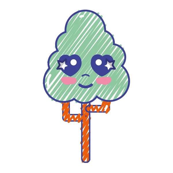 Kawaii Niedlich Zarter Baum Ökologie Vektor Illustration — Stockvektor