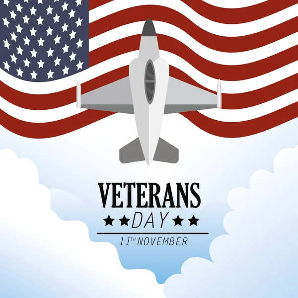 Illustration Vectorielle Drapeau Des États Unis Avion Militaire — Image vectorielle