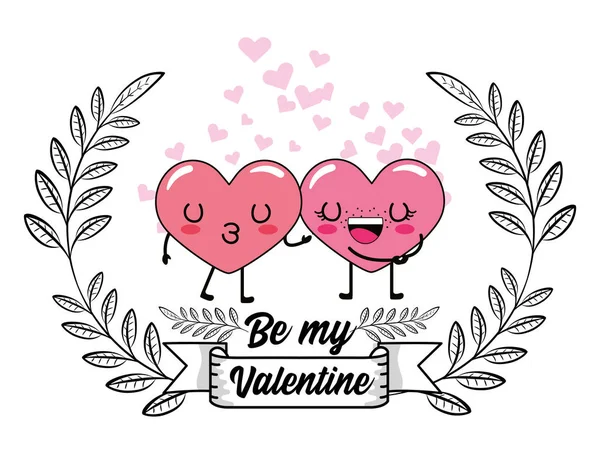 Kawaii Srdce Pár Valentine Den Oslav Vektorové Ilustrace — Stockový vektor