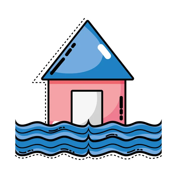 Huis Overstroming Water Ramp Weer Vectorillustratie — Stockvector