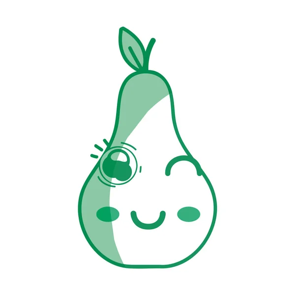 剪影卡瓦伊可爱有趣的梨水果 矢量插图 — 图库矢量图片