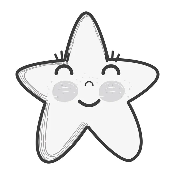 白色的卡瓦伊快乐的明星与闭眼和脸颊 矢量插图设计 — 图库矢量图片