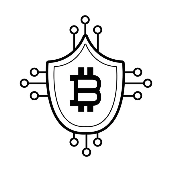 Protección Escudo Seguridad Con Bitcoin Símbolo Moneda Vector Ilustración — Vector de stock