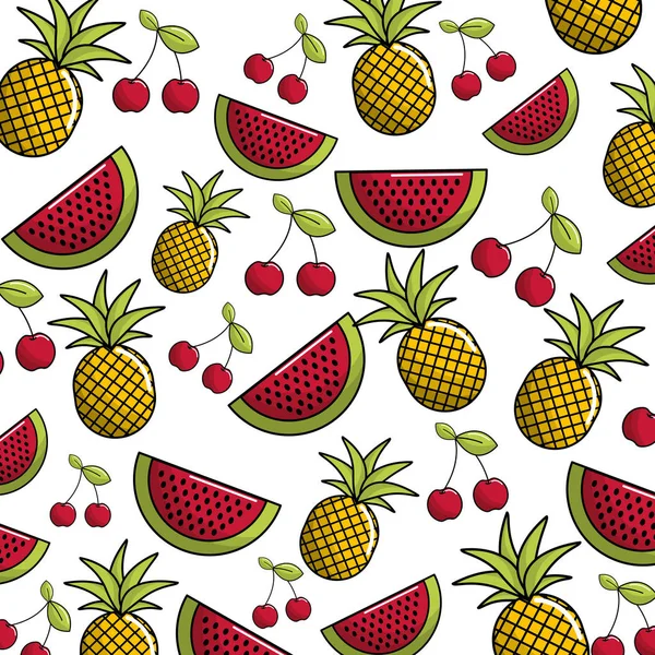 天然西瓜和菠萝果背景 矢量插图设计 — 图库矢量图片