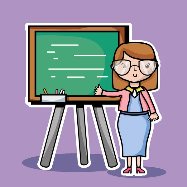 Lärare Kvinna Med Styrelsen Att Undervisa Eleverna Vektor Illustration — Stock vektor