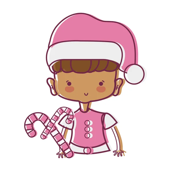 Schönheit Mädchen Mit Weihnachtskleidung Und Süßen Spazierstock Vektor Illustration — Stockvektor