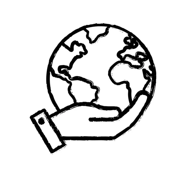 Hand Van Figuur Met Planeet Aarde Natuurlijke Ecologie Vectorillustratie — Stockvector