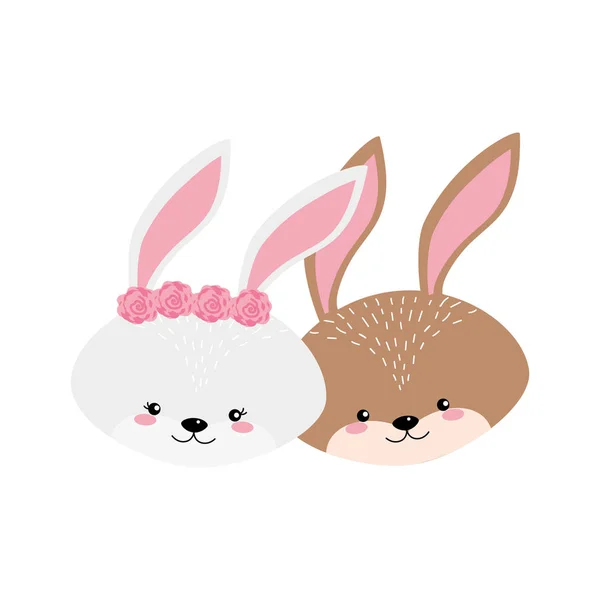 Cute Rabbit Head Animal Couple Together Vector Illustration — Stock Vector