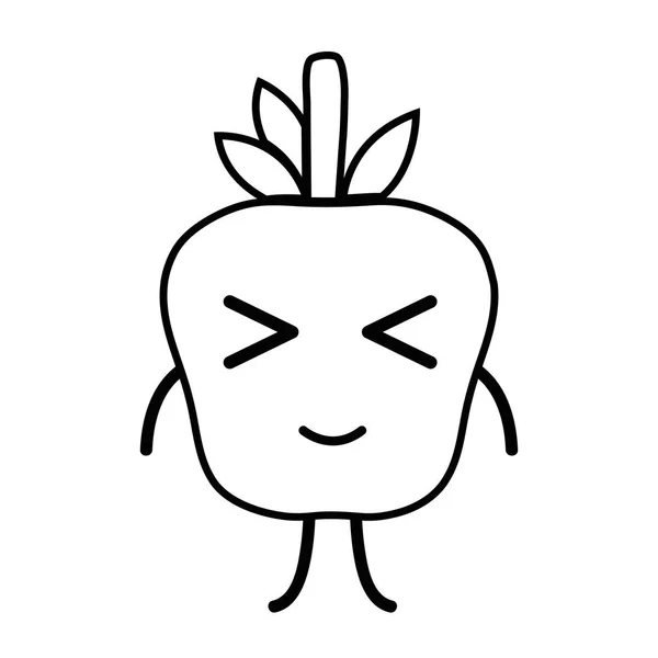 Ligne Kawaii Mignon Heureux Pomme Fruit Vecteur Illustration — Image vectorielle