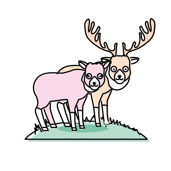 Lucu Elk Pasangan Hewan Bersama Sama Vektor Ilustrasi - Stok Vektor